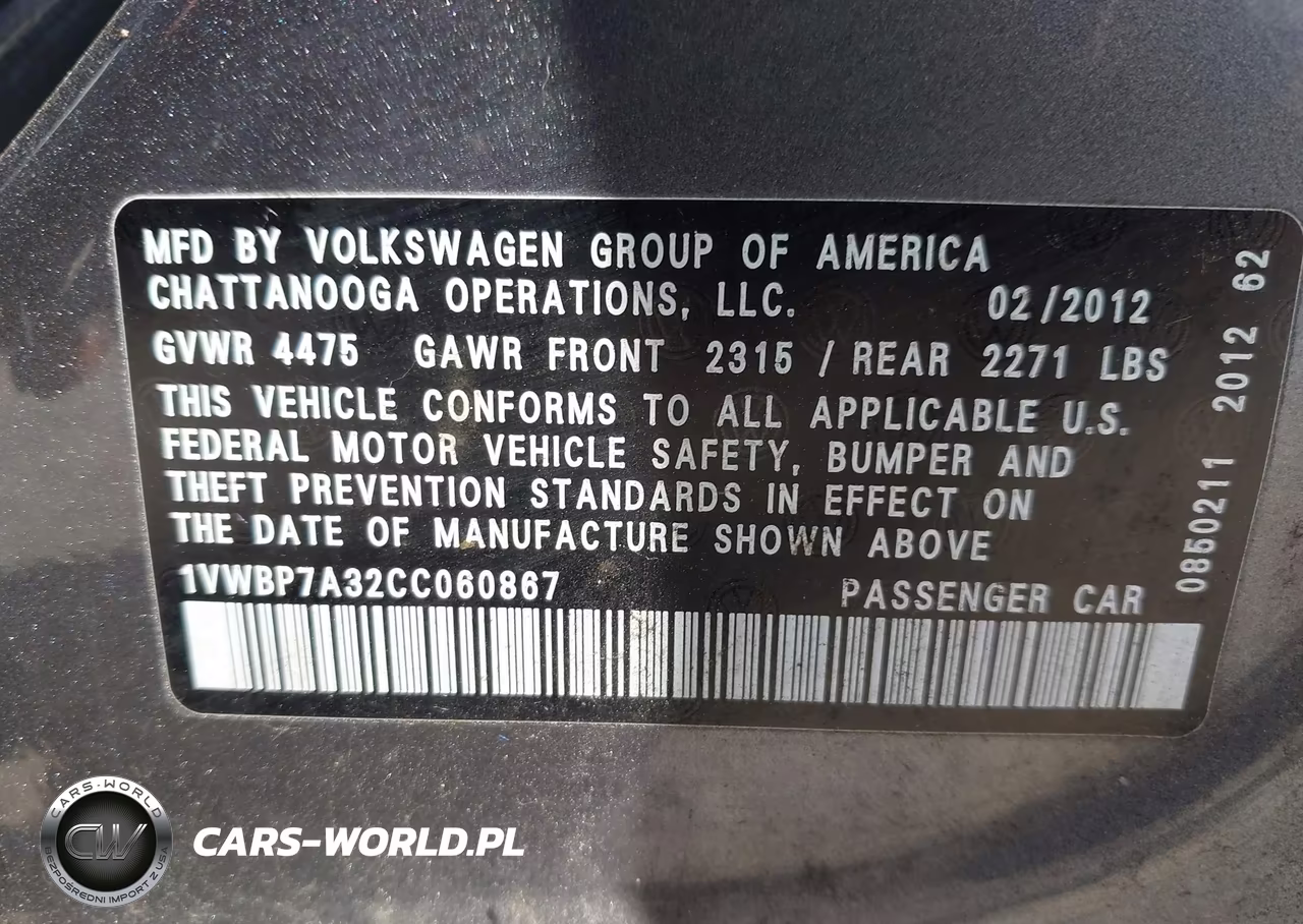 2012 Volkswagen Passat 2.5L Se VIN:1VWBP7A32CC060867 - 9