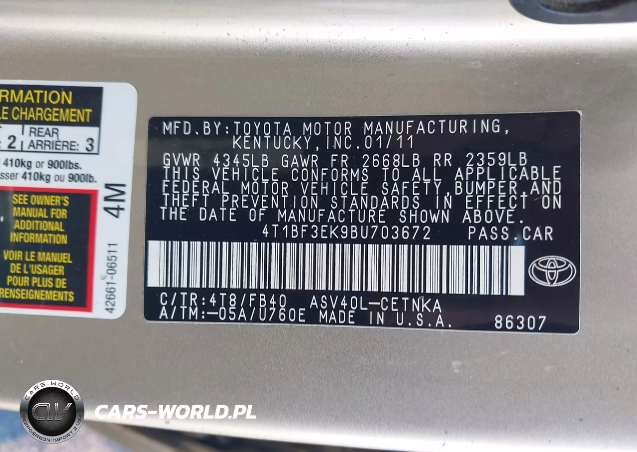 2011 Toyota Camry Le VIN:4T1BF3EK9BU703672 - 9