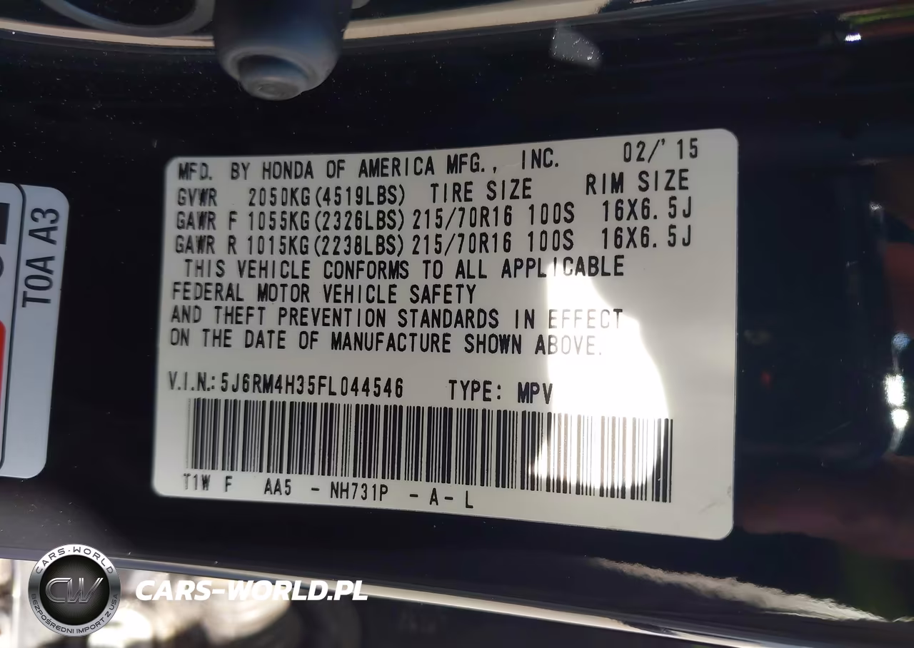 2015 Honda Cr-V Lx VIN:5J6RM4H35FL044546 - 9