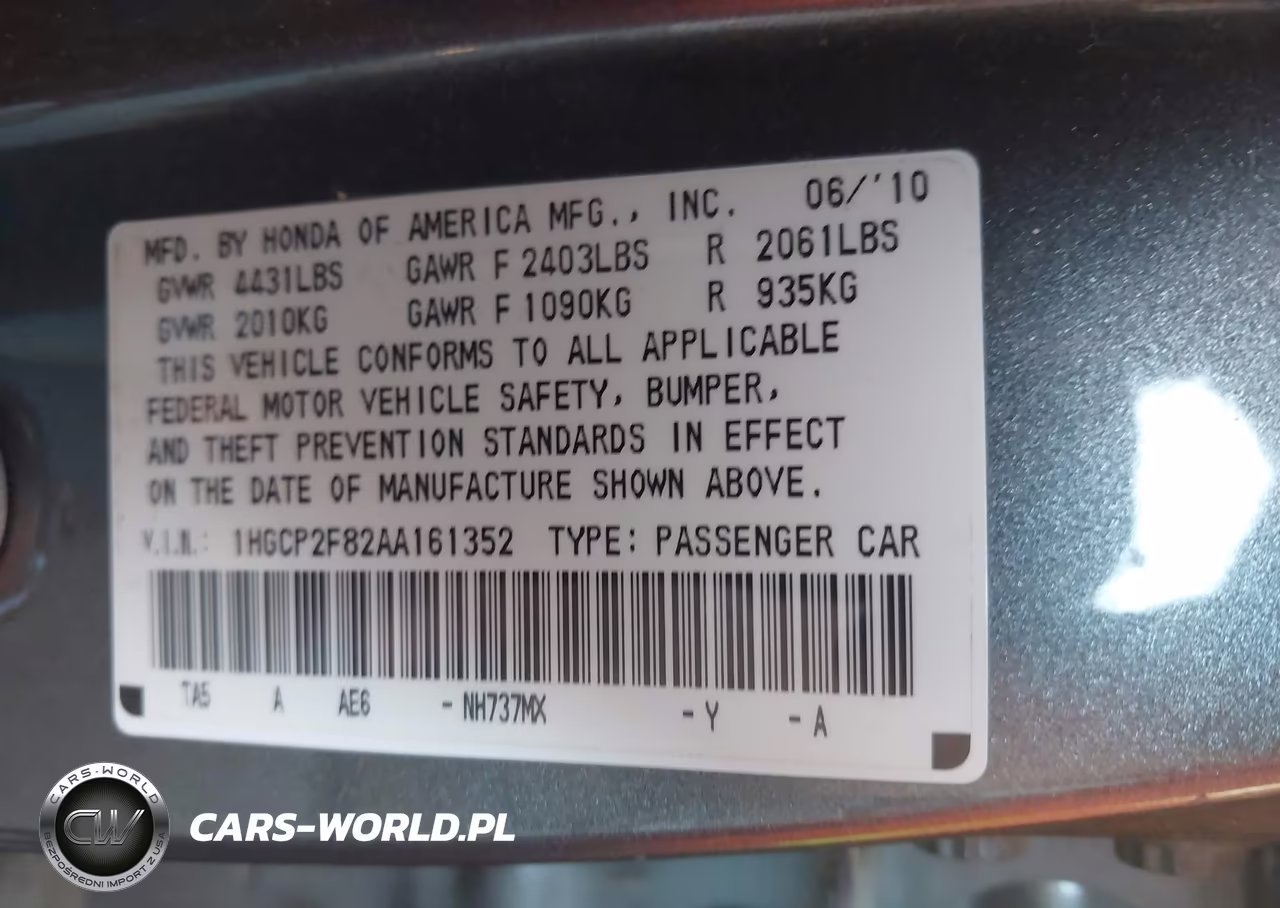 2010 Honda Accord 2.4 Ex-L VIN:1HGCP2F82AA161352 - 9