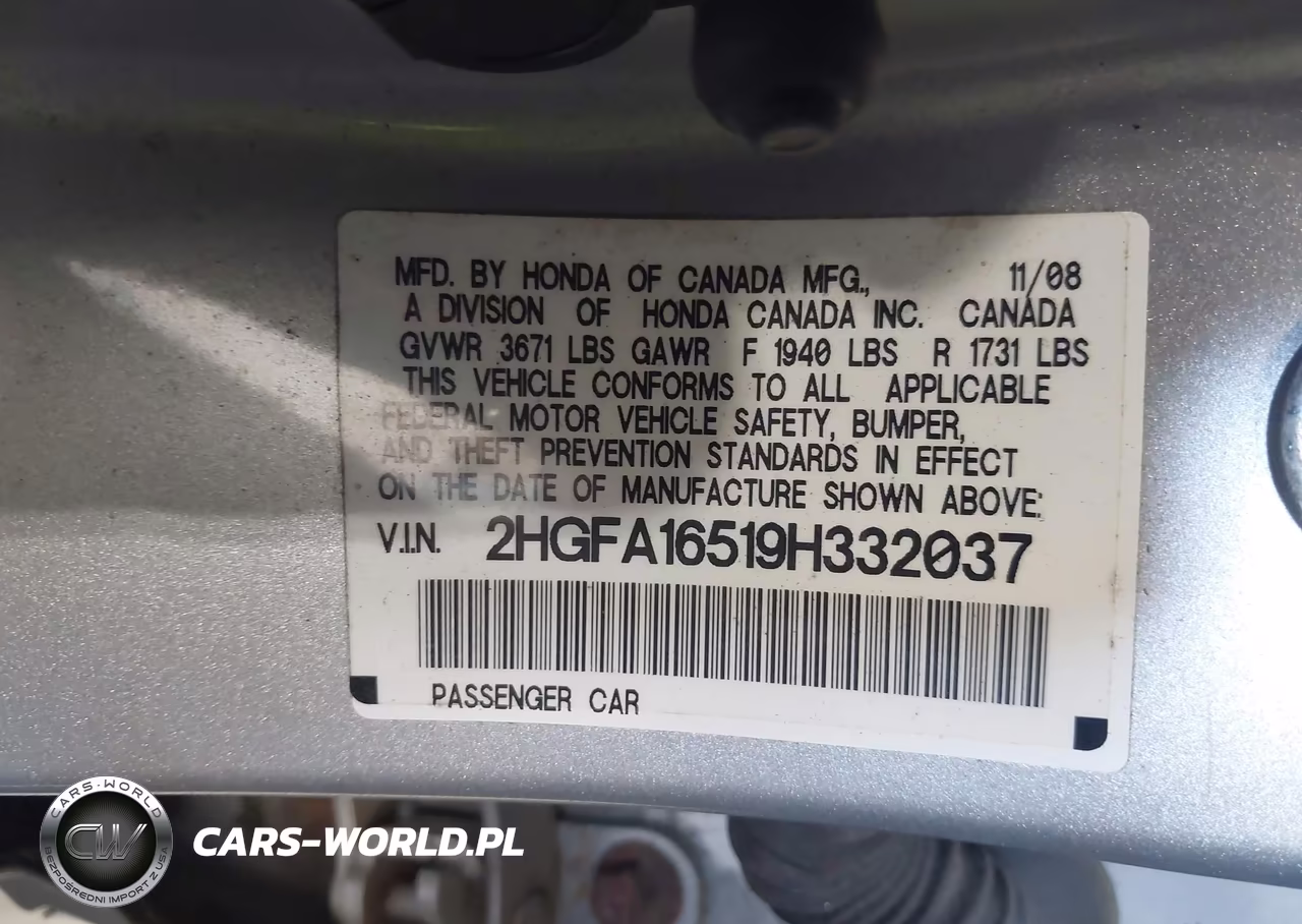 2009 Honda Civic Lx VIN:2HGFA16519H332037 - 9