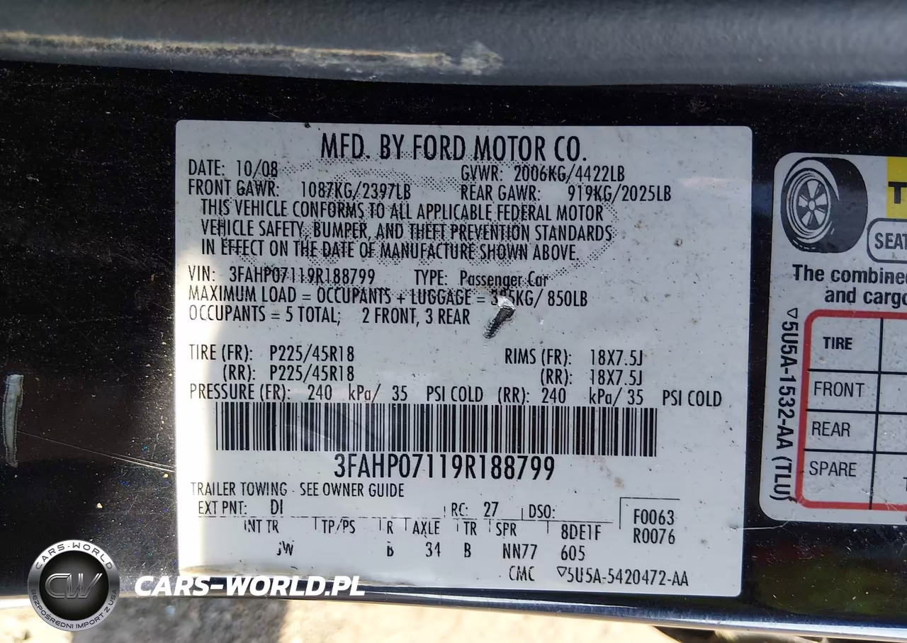 2009 Ford Fusion Se VIN:3FAHP07119R188799 - 9