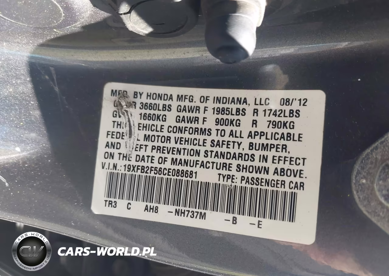 2012 Honda Civic Lx VIN:19XFB2F56CE088681 - 9