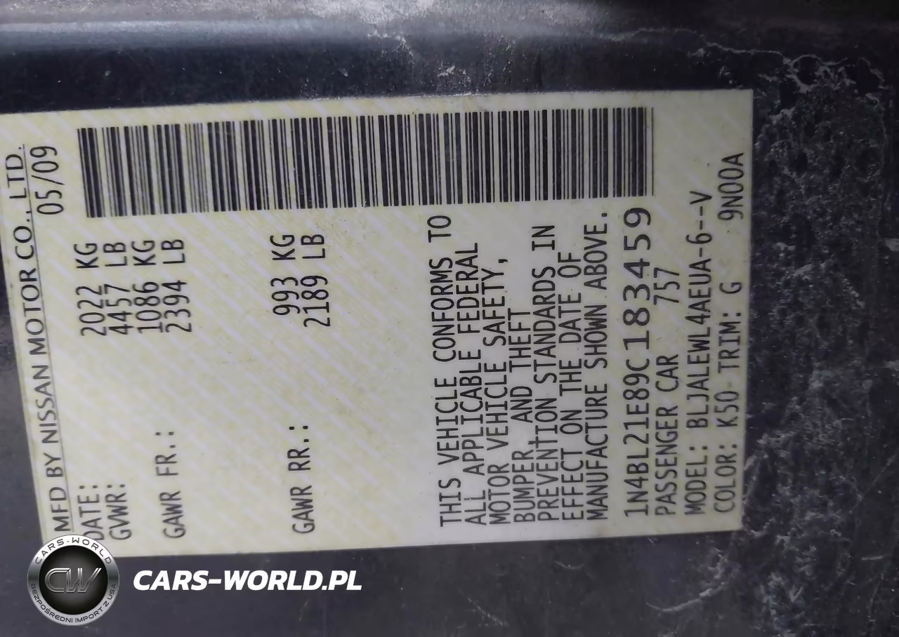 2009 Nissan Altima 3.5 Sl VIN:1N4BL21E89C183459 - 9