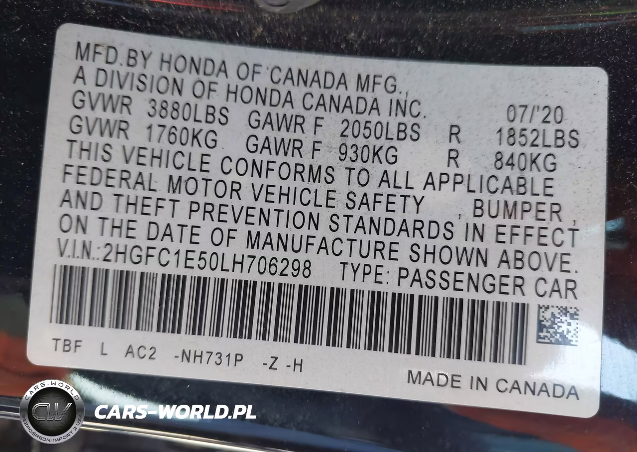 2020 Honda Civic Si Sedan VIN:2HGFC1E50LH706298 - 9