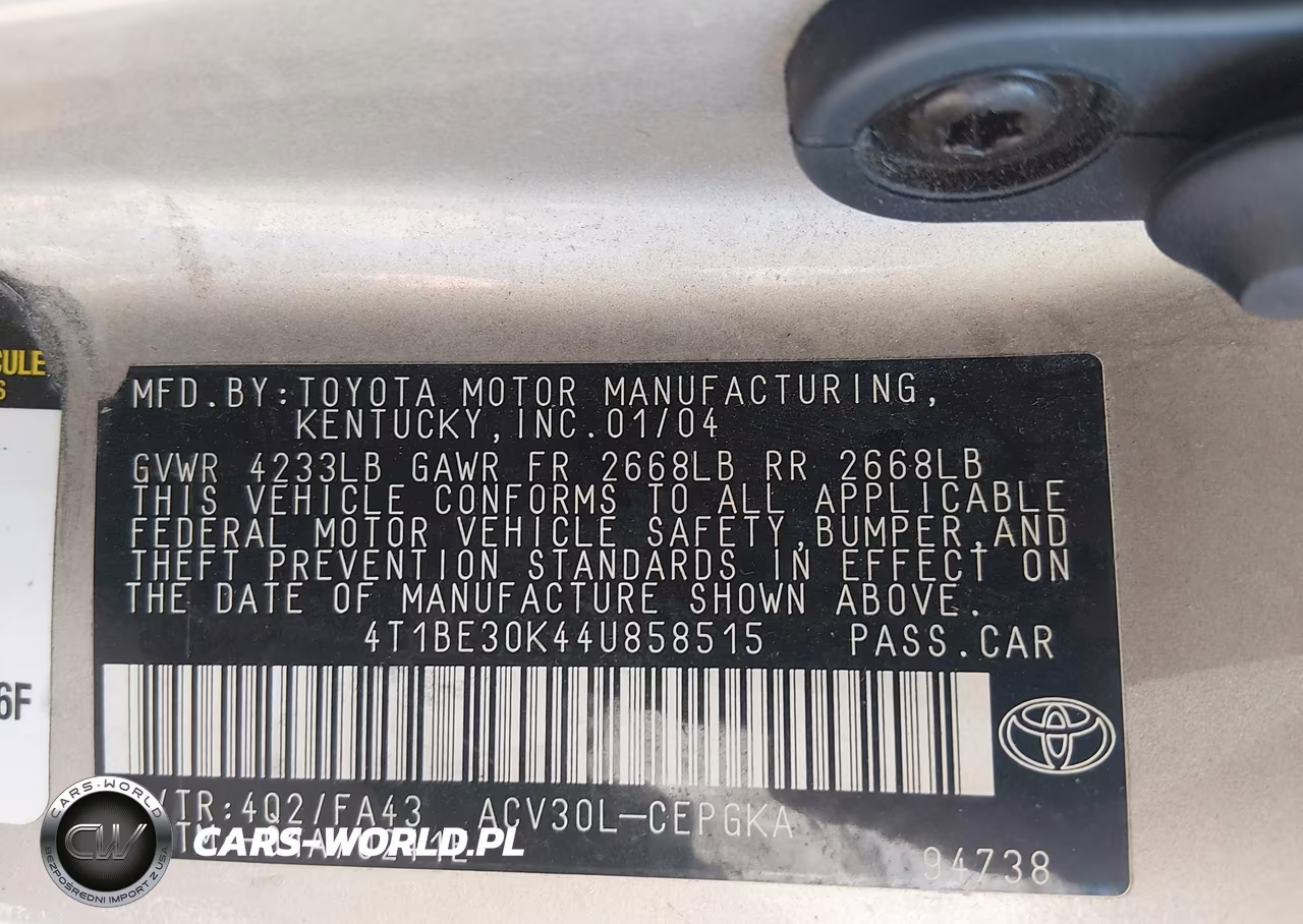 2004 Toyota Camry Xle VIN:4T1BE30K44U858515 - 9