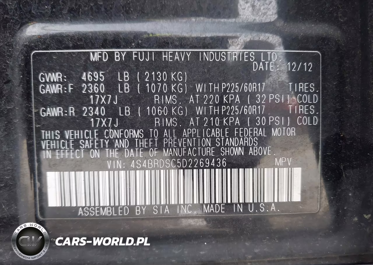 2013 Subaru Outback 3.6R Limited VIN:4S4BRDSC5D2269436 - 9