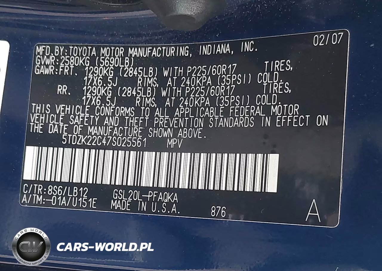 2007 Toyota Sienna Xle VIN:5TDZK22C47S025561 - 9