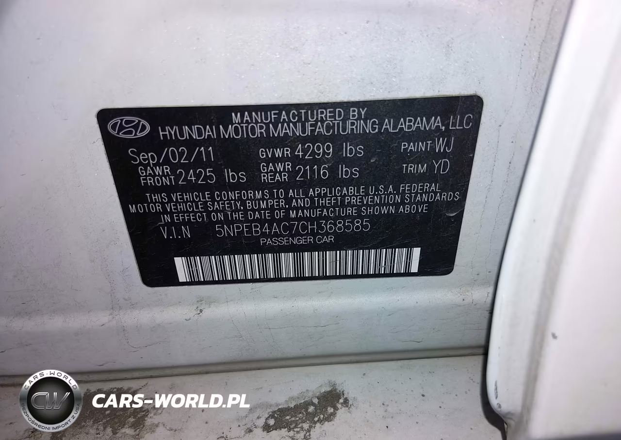 2012 Hyundai Sonata Gls VIN:5NPEB4AC7CH368585 - 9