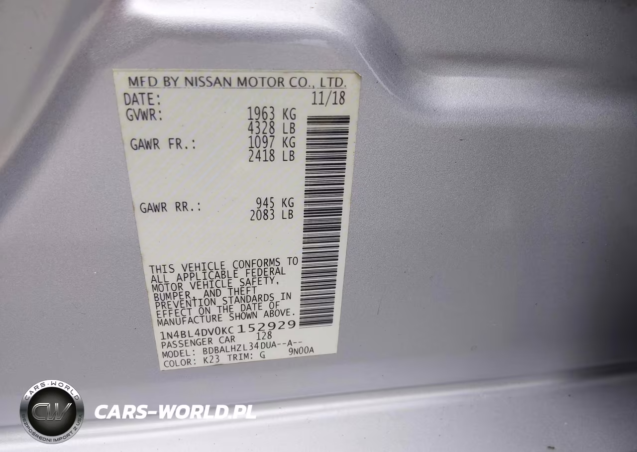 2019 Nissan Altima 2.5 Sv VIN:1N4BL4DV0KC152929 - 9