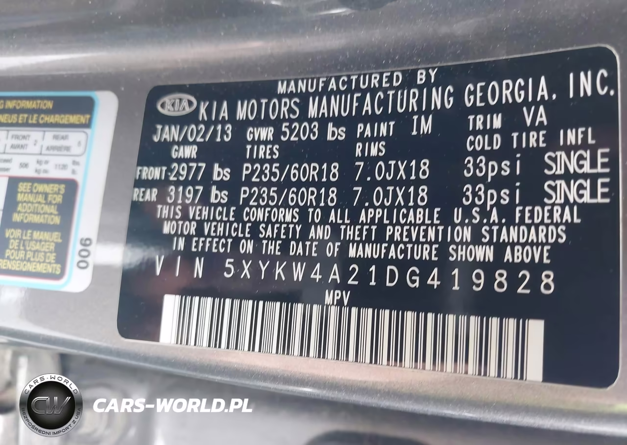 2013 Kia Sorento Sx VIN:5XYKW4A21DG419828 - 9