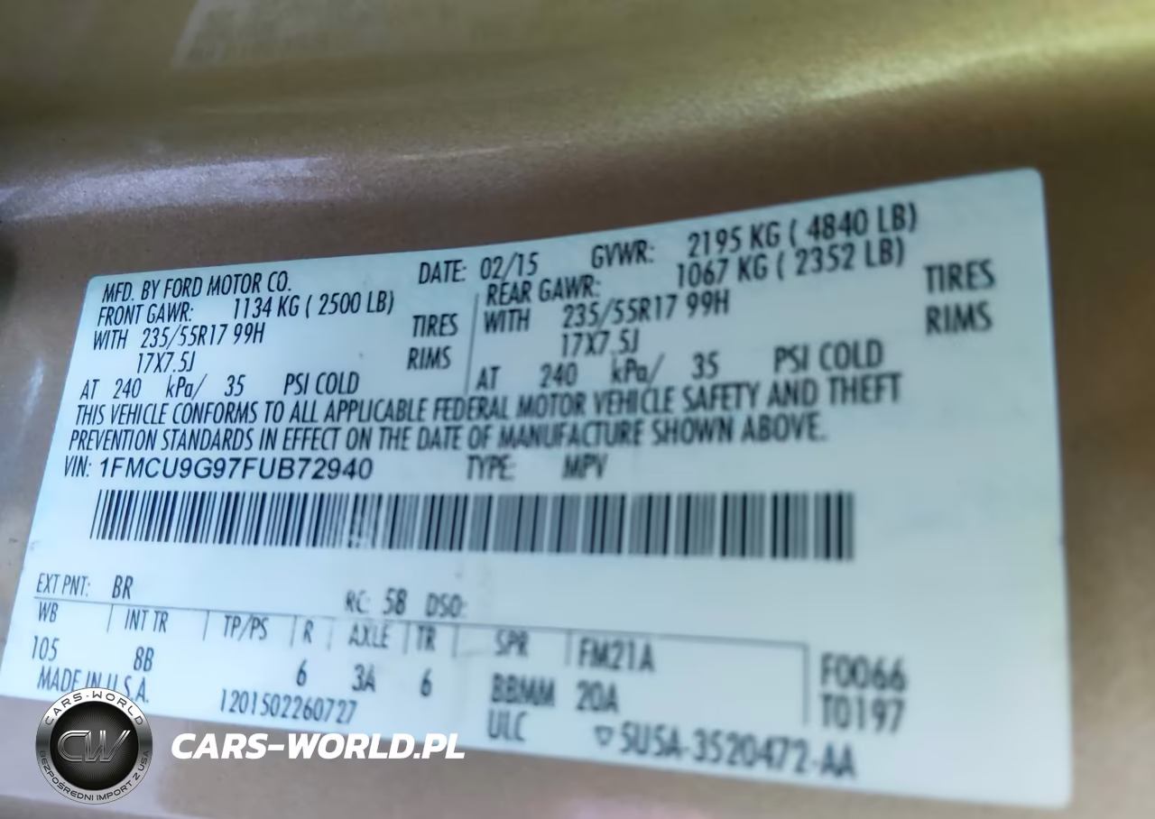 2015 Ford Escape Se VIN:1FMCU9G97FUB72940 - 9
