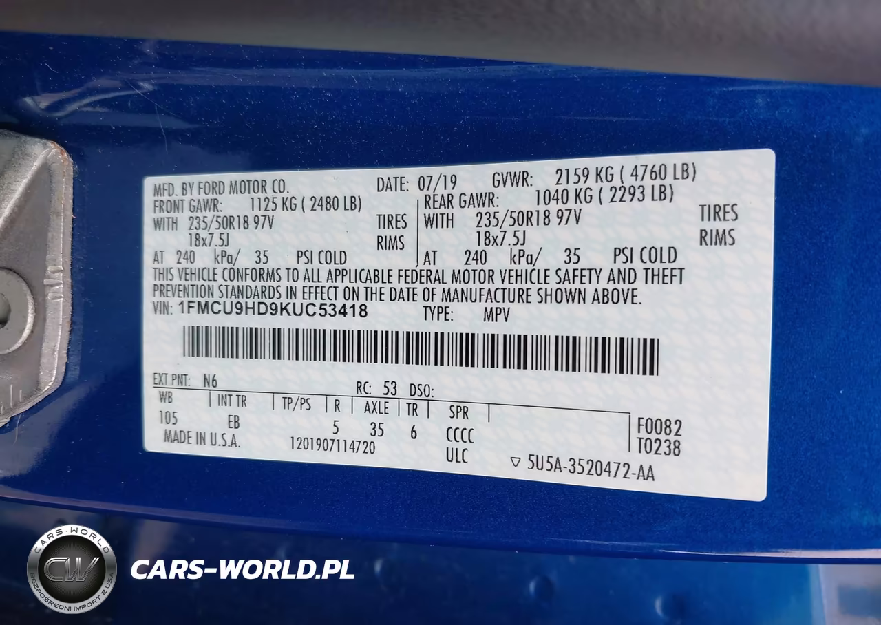 2019 Ford Escape Sel VIN:1FMCU9HD9KUC53418 - 9
