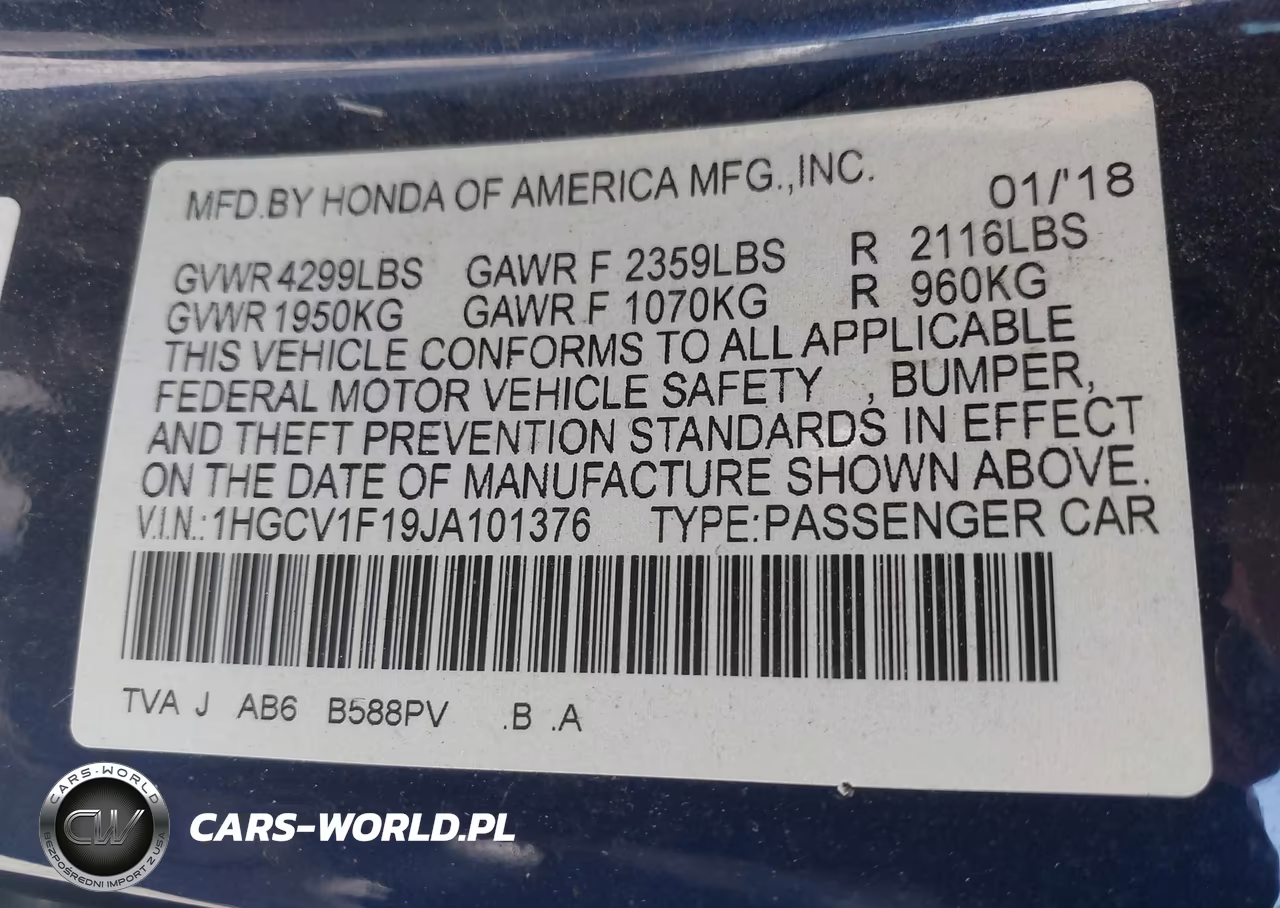 2018 Honda Accord Lx VIN:1HGCV1F19JA101376 - 9