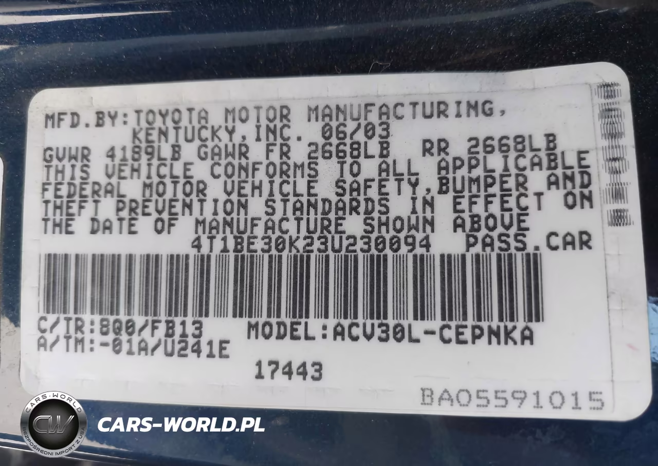 2003 Toyota Camry Le VIN:4T1BE30K23U230094 - 9