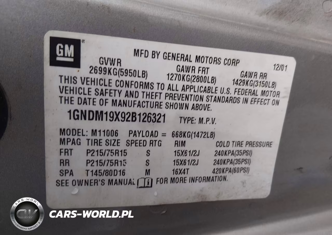 2002 Chevrolet Astro Ls VIN:1GNDM19X92B126321 - 9