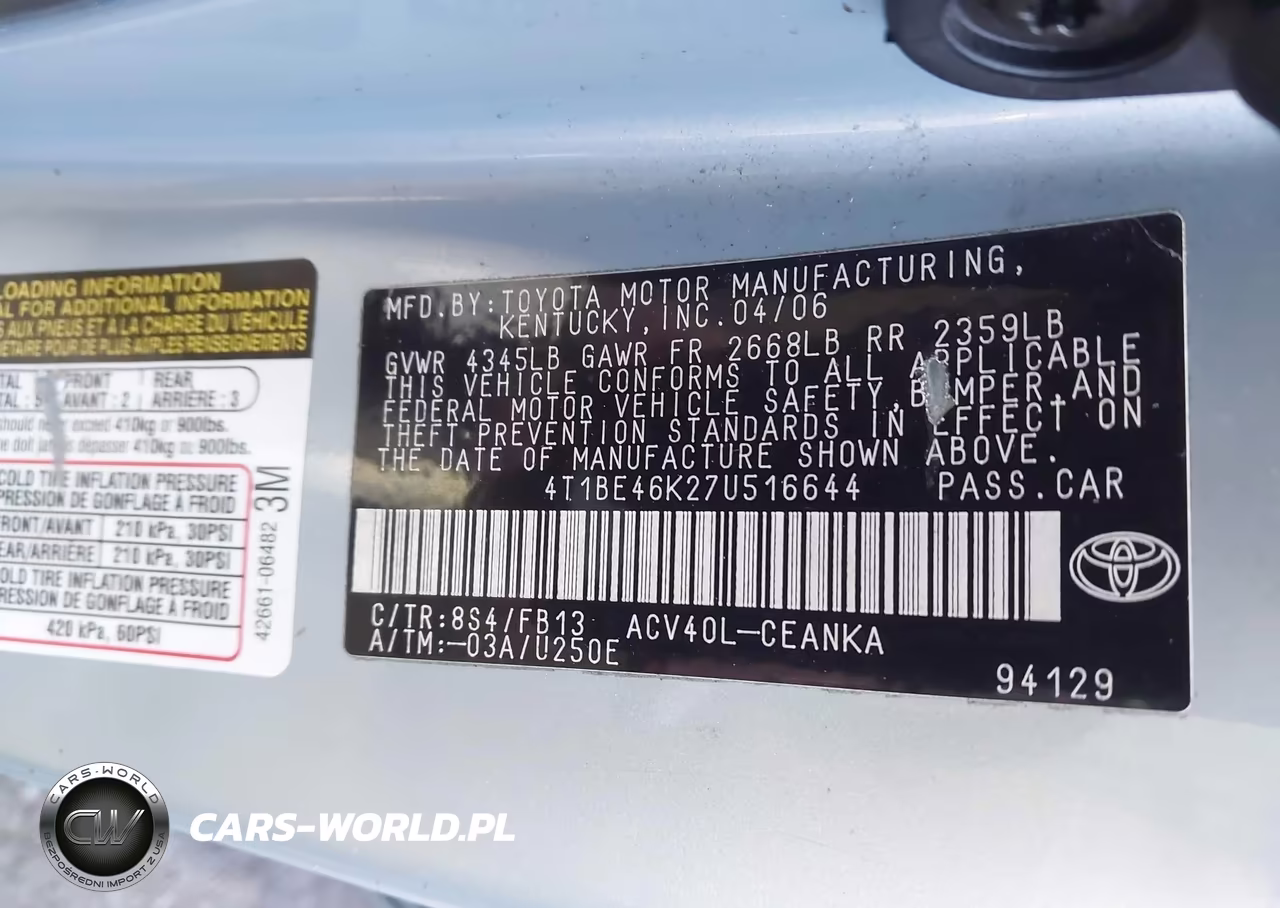 2007 Toyota Camry Le VIN:4T1BE46K27U516644 - 9