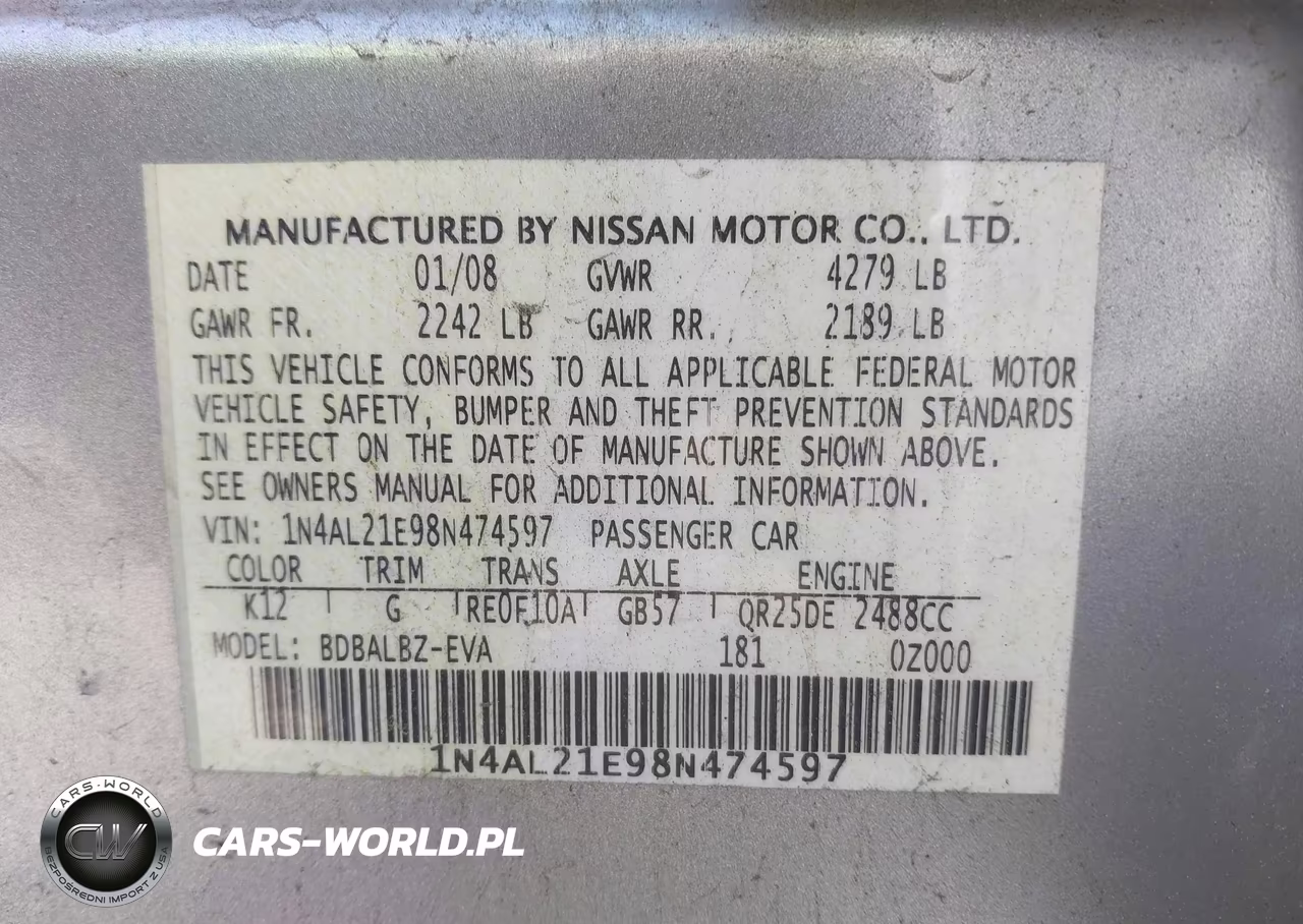 2008 Nissan Altima 2.5 S VIN:1N4AL21E98N474597 - 9