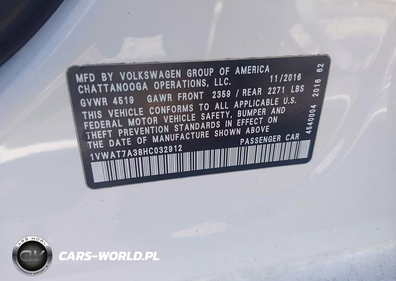 2017 Volkswagen Passat 1.8T S VIN:1VWAT7A38HC032912 - 9