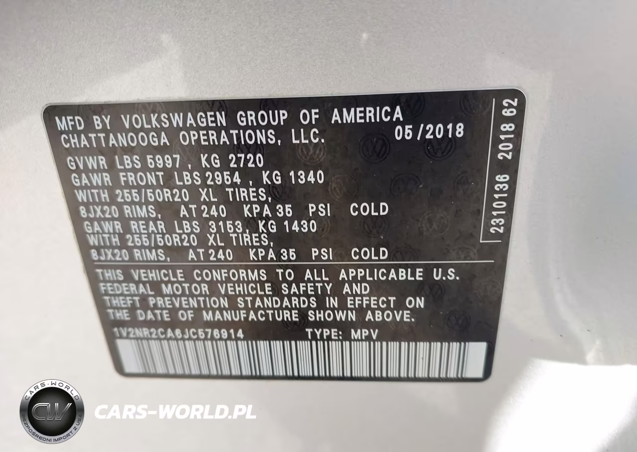 2018 Volkswagen Atlas 3.6L V6 Sel Premium VIN:1V2NR2CA6JC576914 - 9