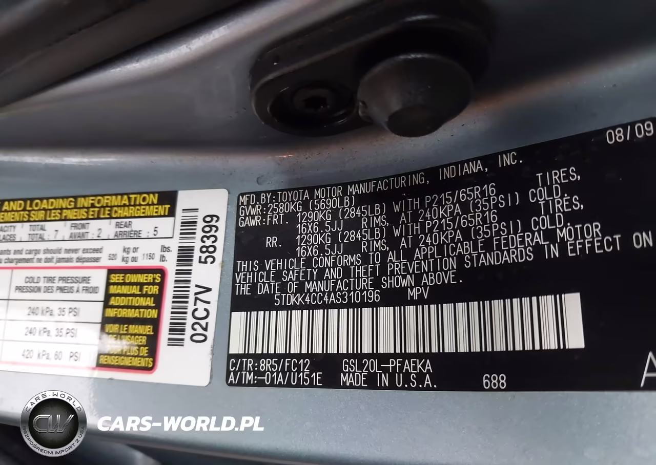 2010 Toyota Sienna Le VIN:5TDKK4CC4AS310196 - 9