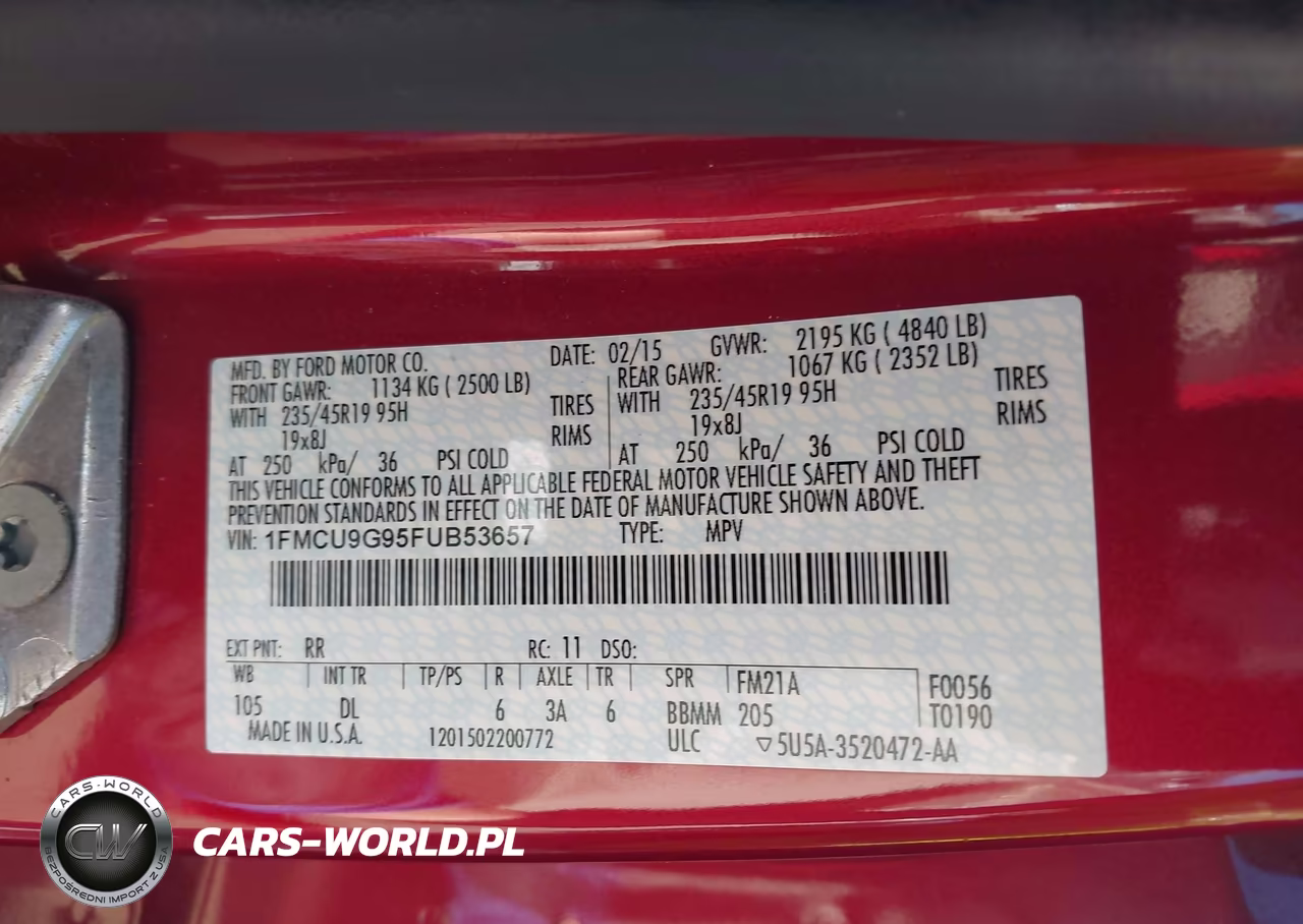 2015 Ford Escape Se VIN:1FMCU9G95FUB53657 - 9