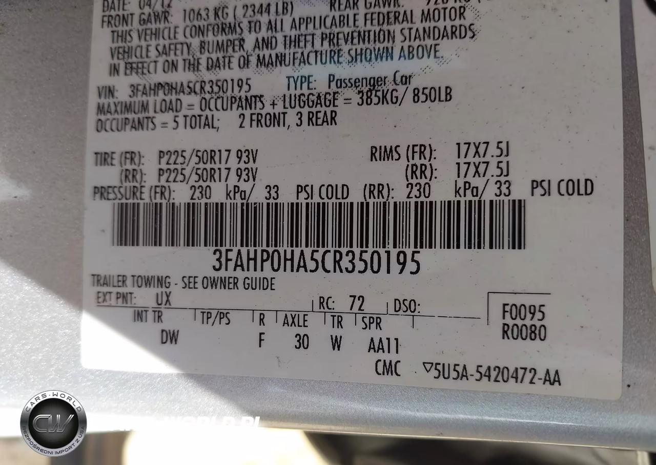 2012 Ford Fusion Se VIN:3FAHP0HA5CR350195 - 9