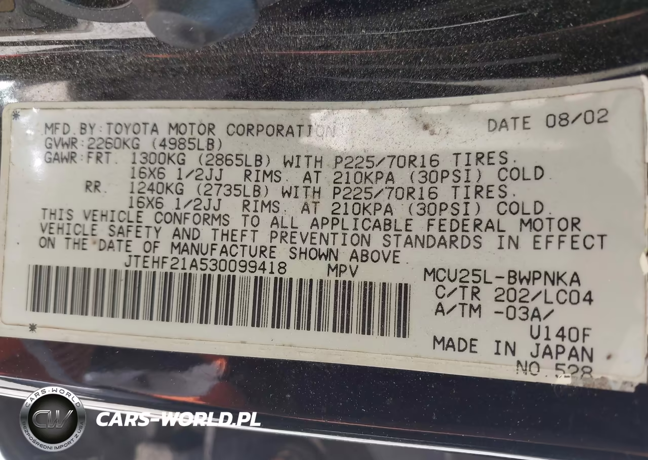 2003 Toyota Highlander Limited V6 VIN:JTEHF21A530099418 - 9