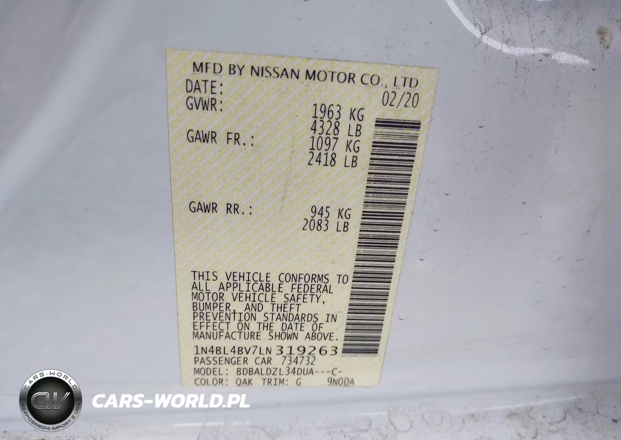 2020 Nissan Altima S Fwd VIN:1N4BL4BV7LN319263 - 9