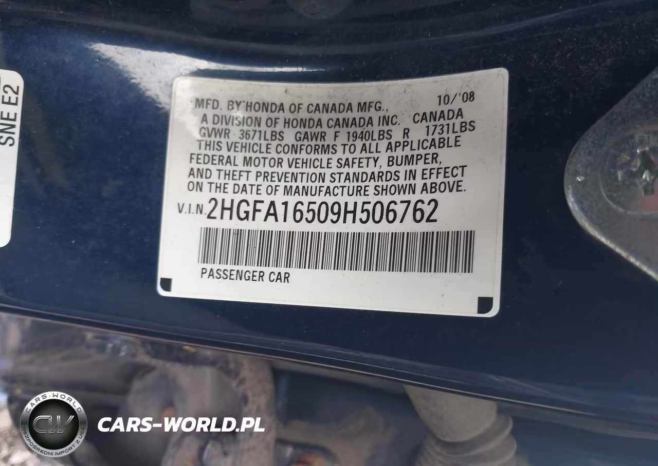 2009 Honda Civic Lx VIN:2HGFA16509H506762 - 9