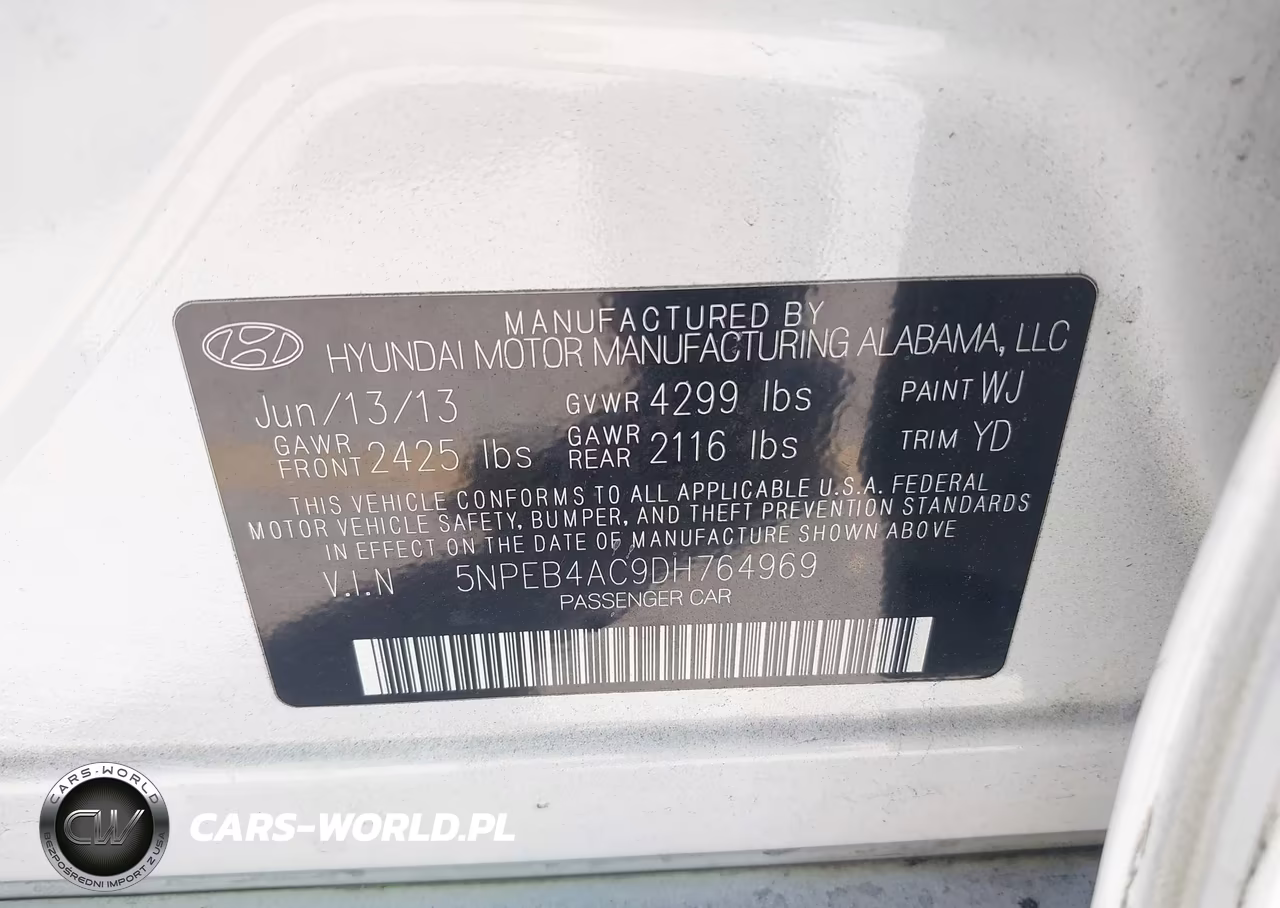 2013 Hyundai Sonata Gls Pzev VIN:5NPEB4AC9DH764969 - 9