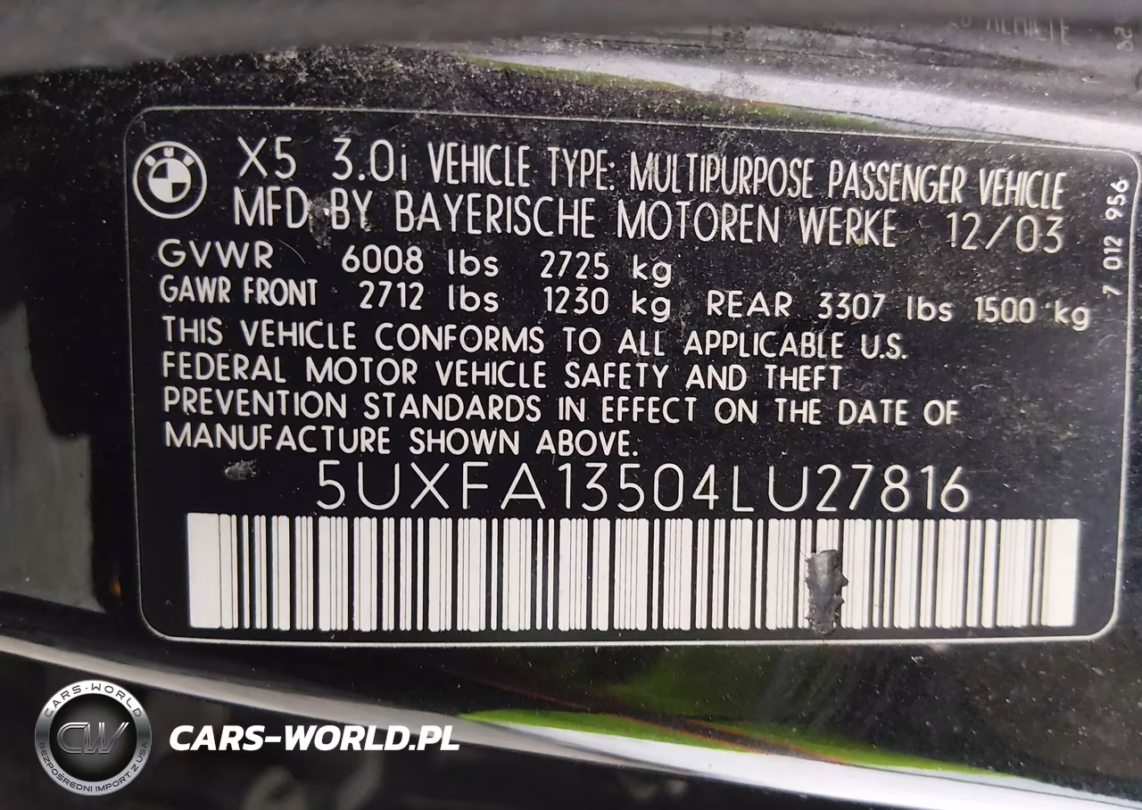 2004 BMW X5 3.0I VIN:5UXFA13504LU27816 - 9