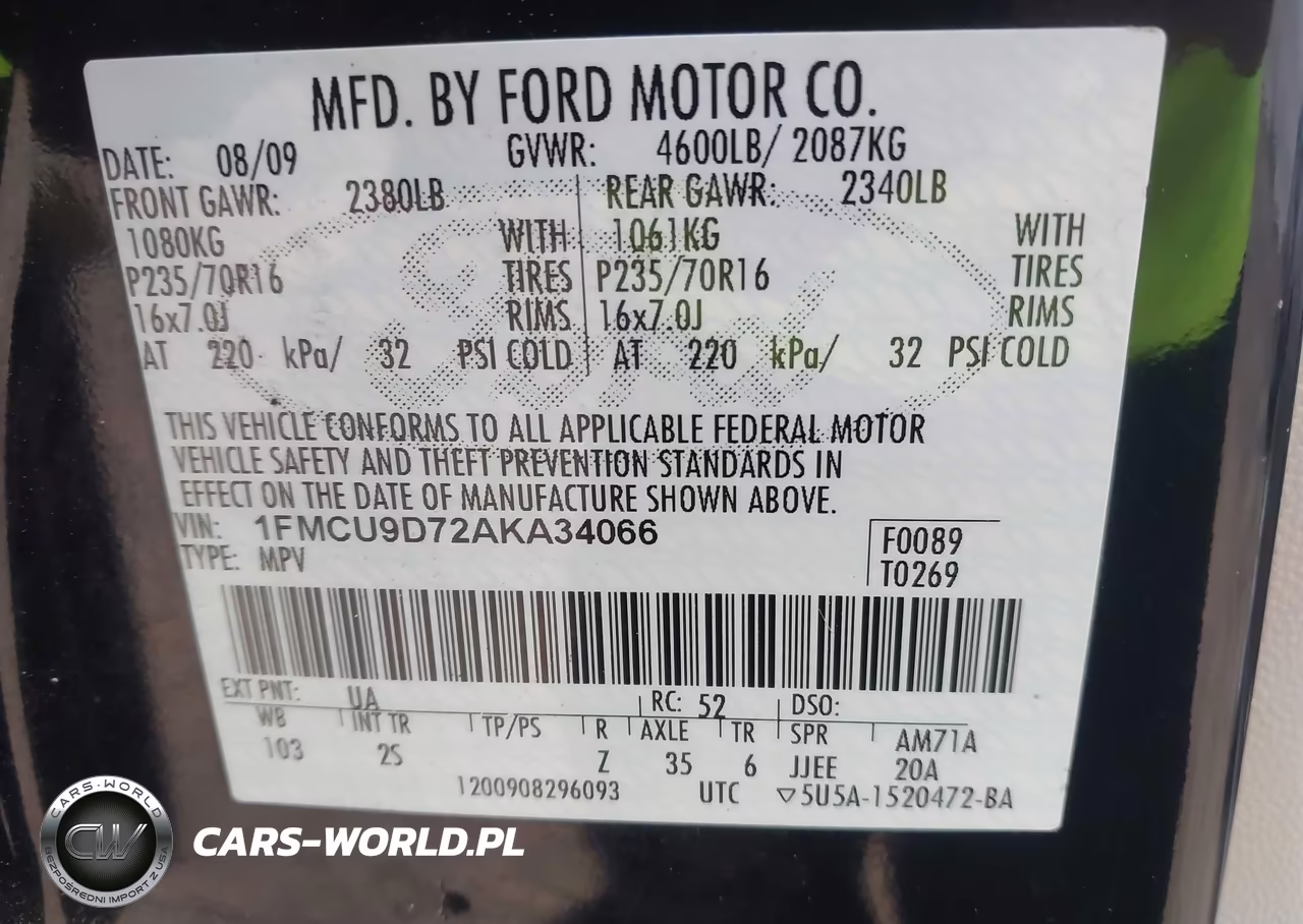 2010 Ford Escape Xlt VIN:1FMCU9D72AKA34066 - 9