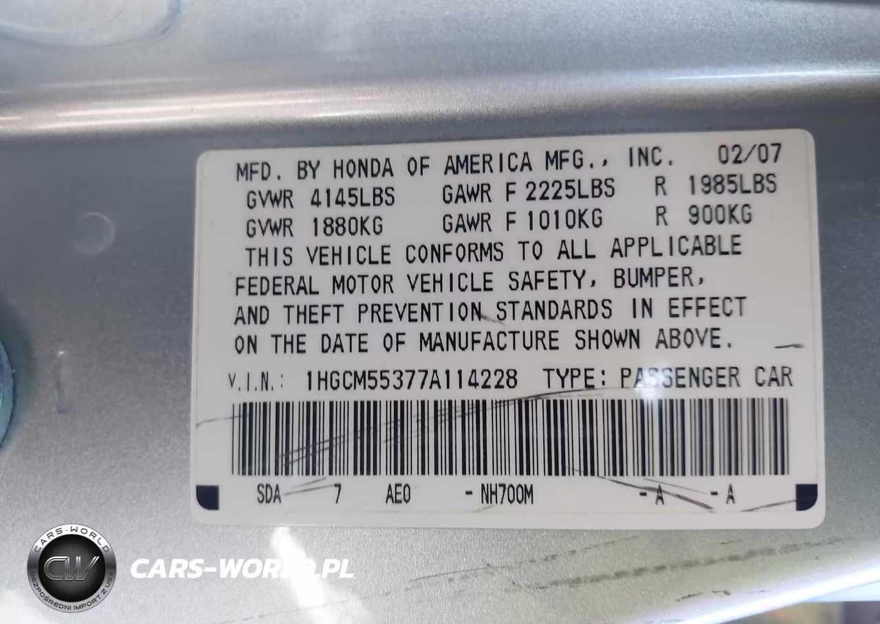 2007 Honda Accord 2.4 Se VIN:1HGCM55377A114228 - 9