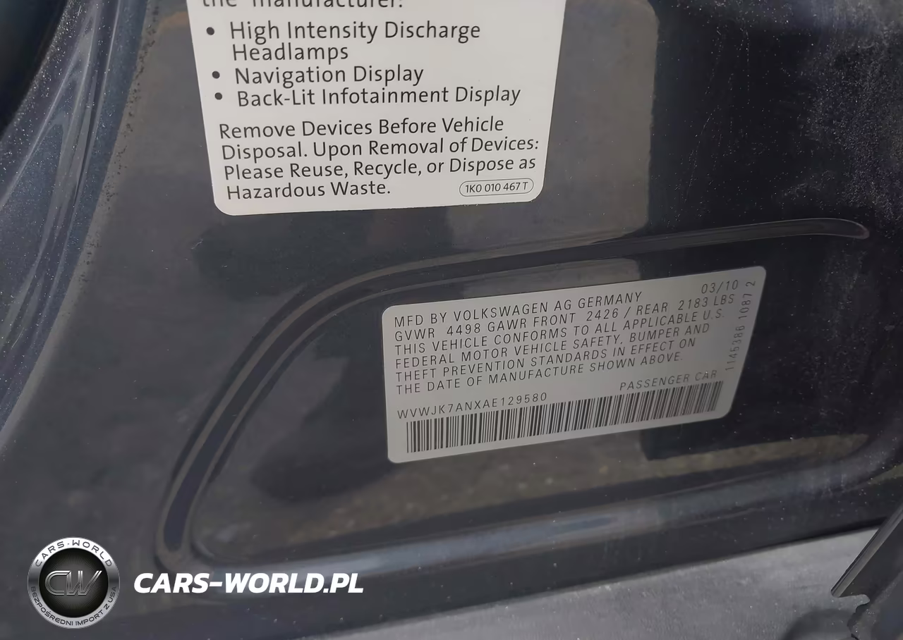 2010 Volkswagen Passat Komfort VIN:WVWJK7ANXAE129580 - 9