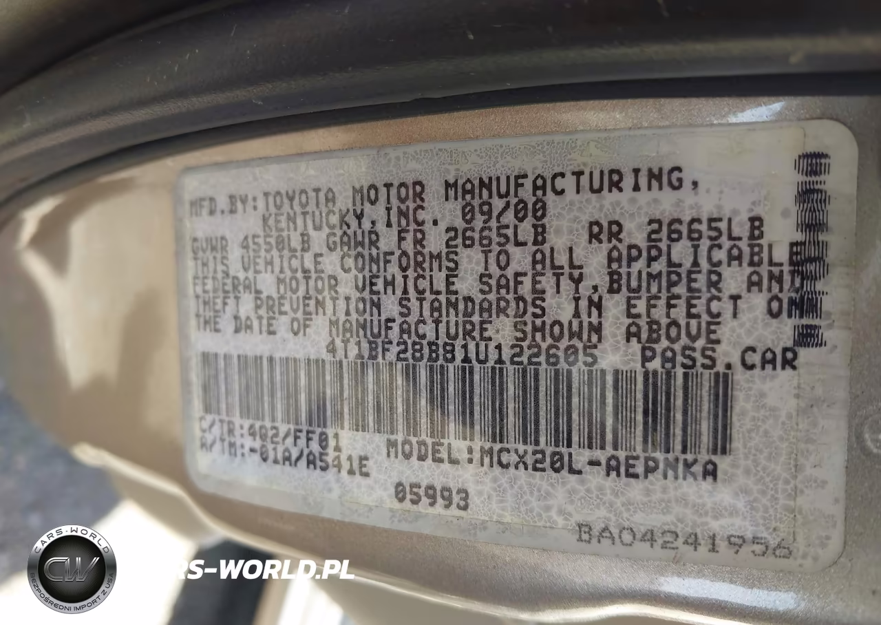 2001 Toyota Avalon Xl VIN:4T1BF28B81U122605 - 9