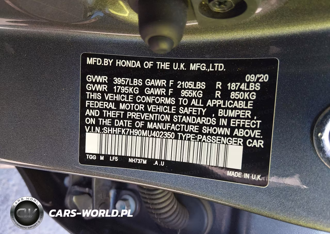 2021 Honda Civic Sport Touring VIN:SHHFK7H90MU402350 - 9