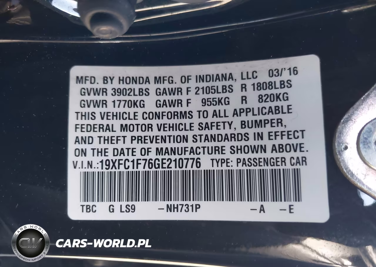 2016 Honda Civic Ex-L VIN:19XFC1F76GE210776 - 9