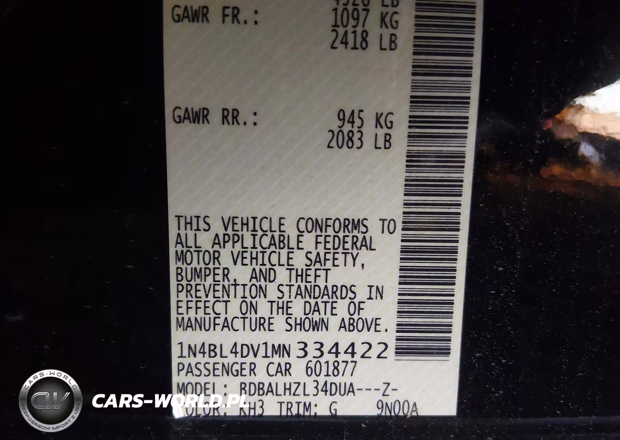 2021 Nissan Altima Sv Fwd VIN:1N4BL4DV1MN334422 - 9