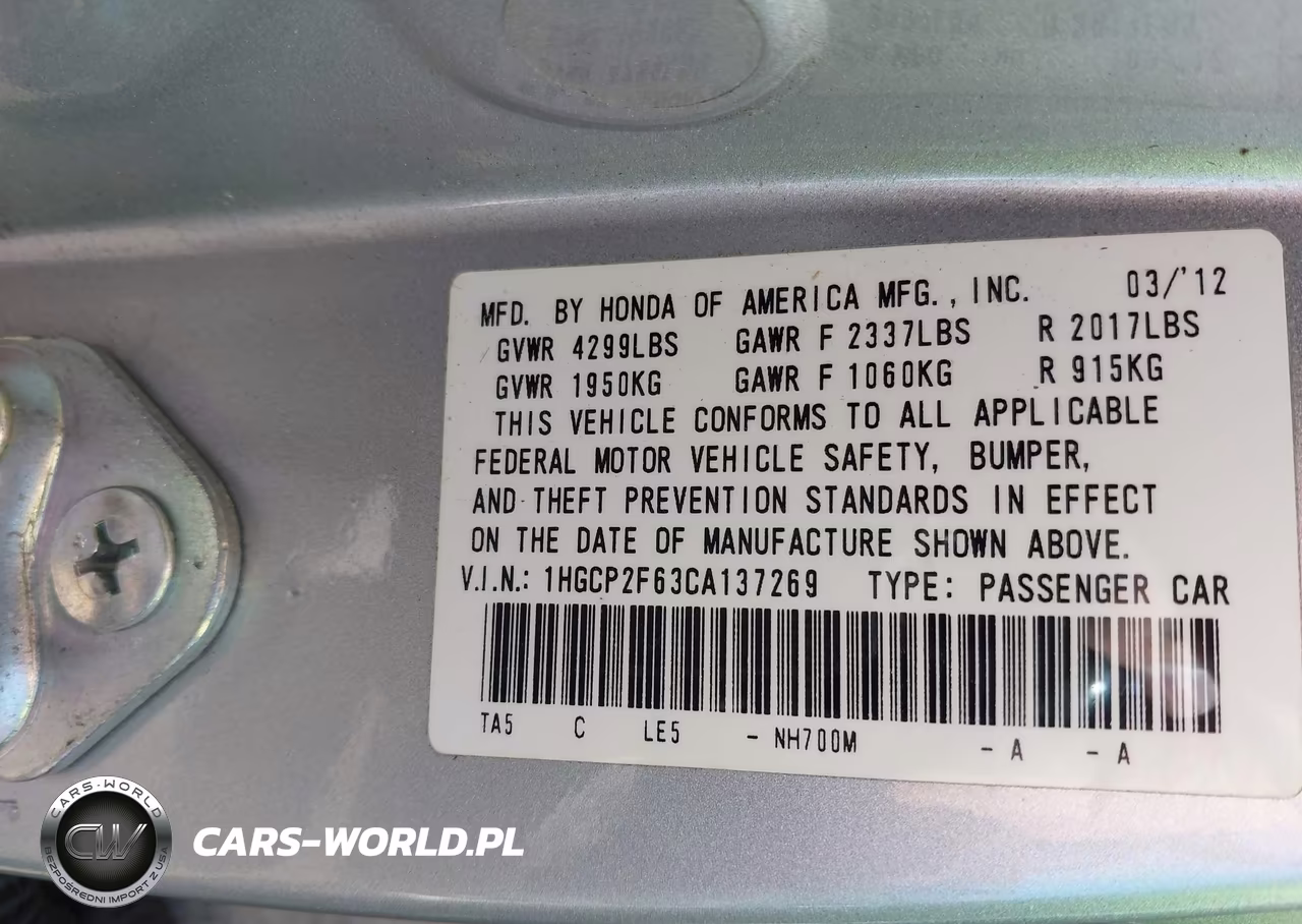 2012 Honda Accord 2.4 Se VIN:1HGCP2F63CA137269 - 9