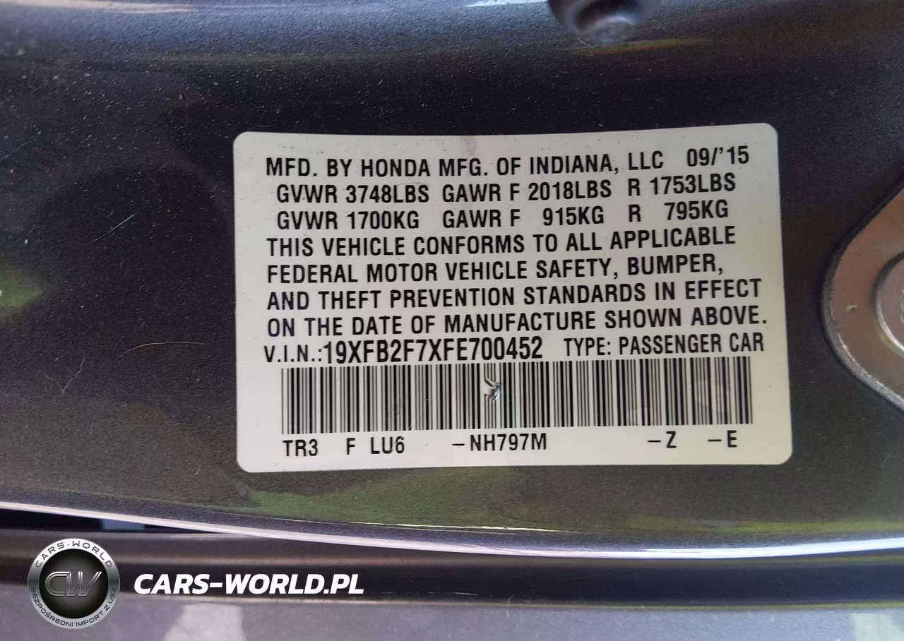 2015 Honda Civic Se VIN:19XFB2F7XFE700452 - 9