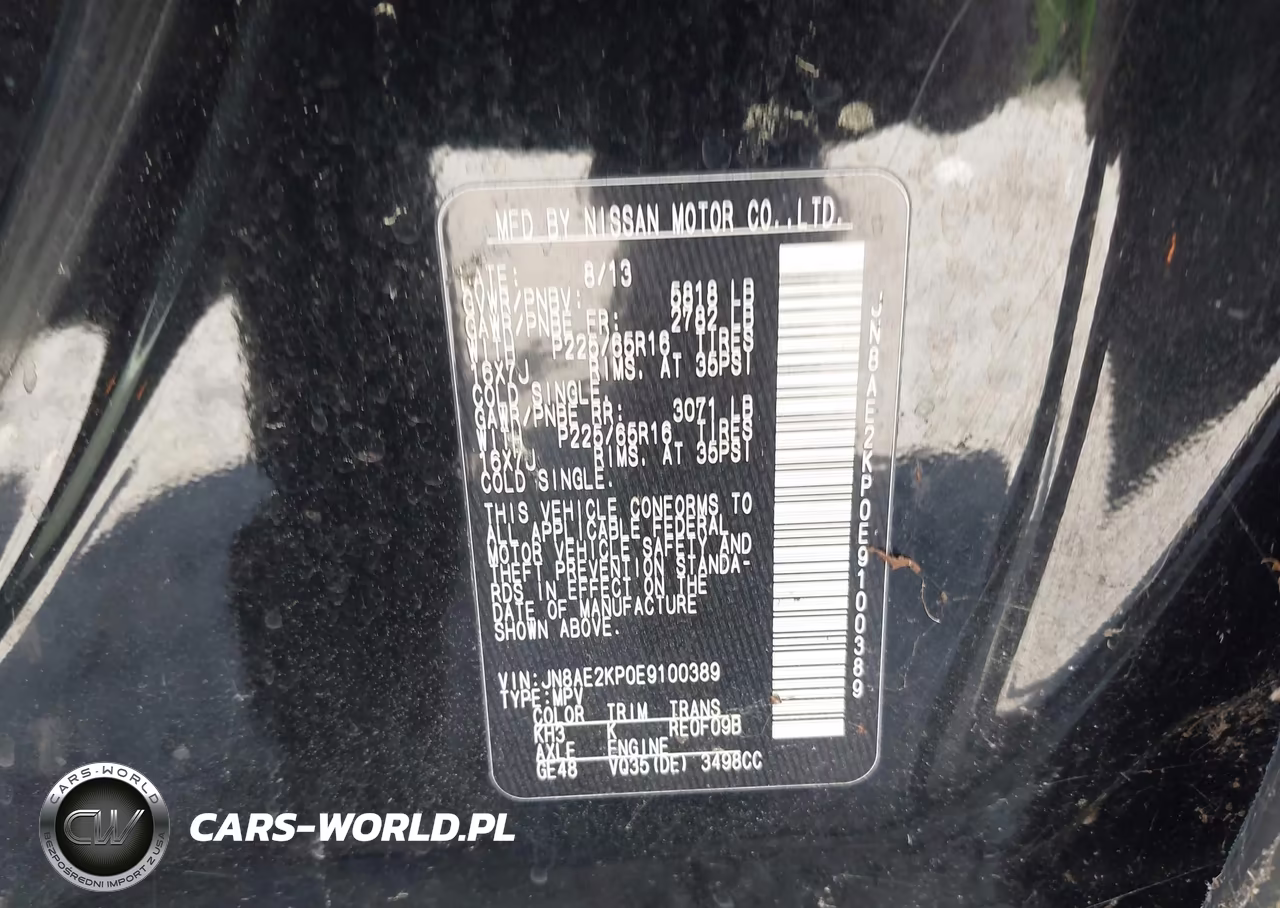 2014 Nissan Quest Sv VIN:JN8AE2KP0E9100389 - 9