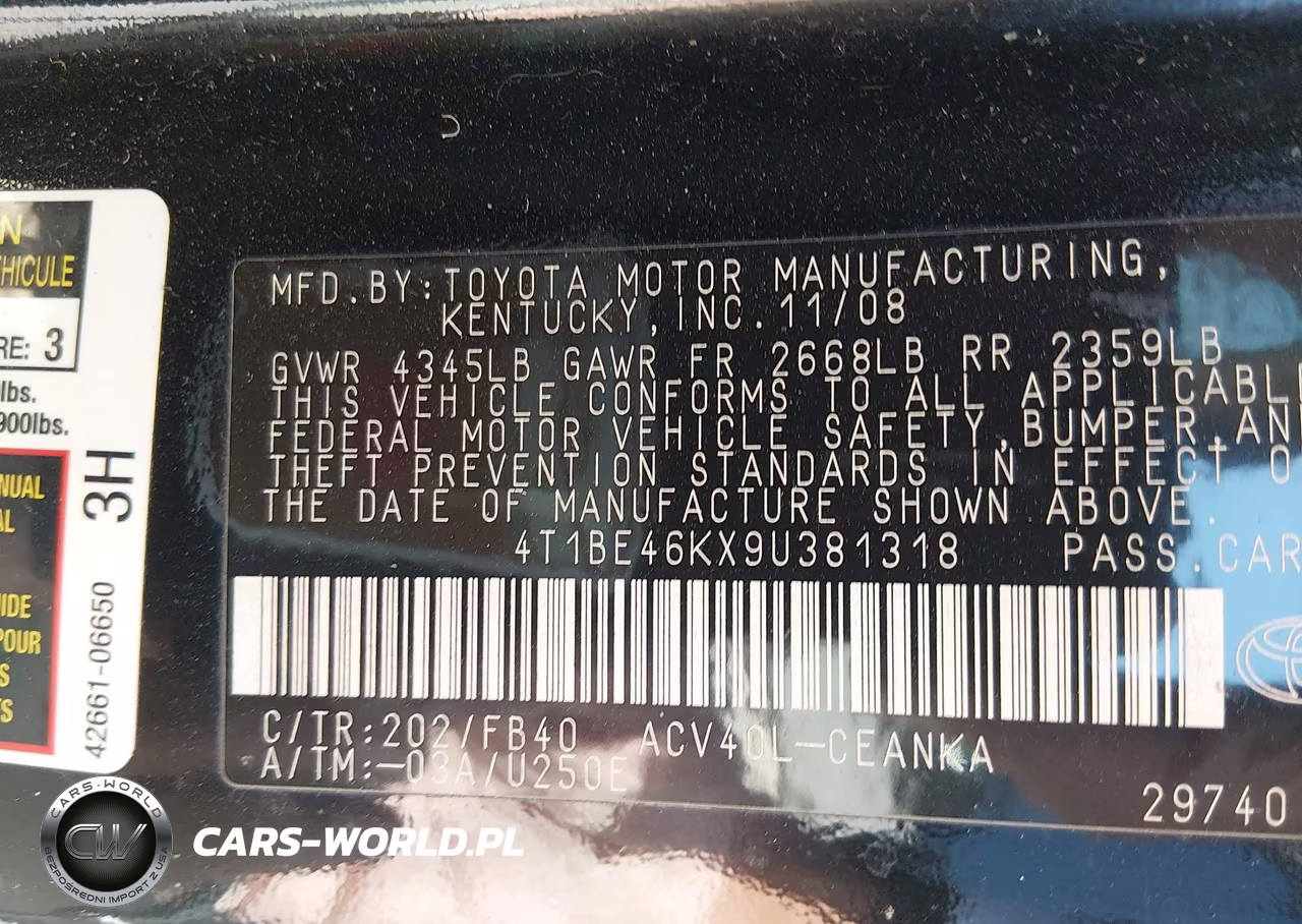 2009 Toyota Camry Le VIN:4T1BE46KX9U381318 - 12