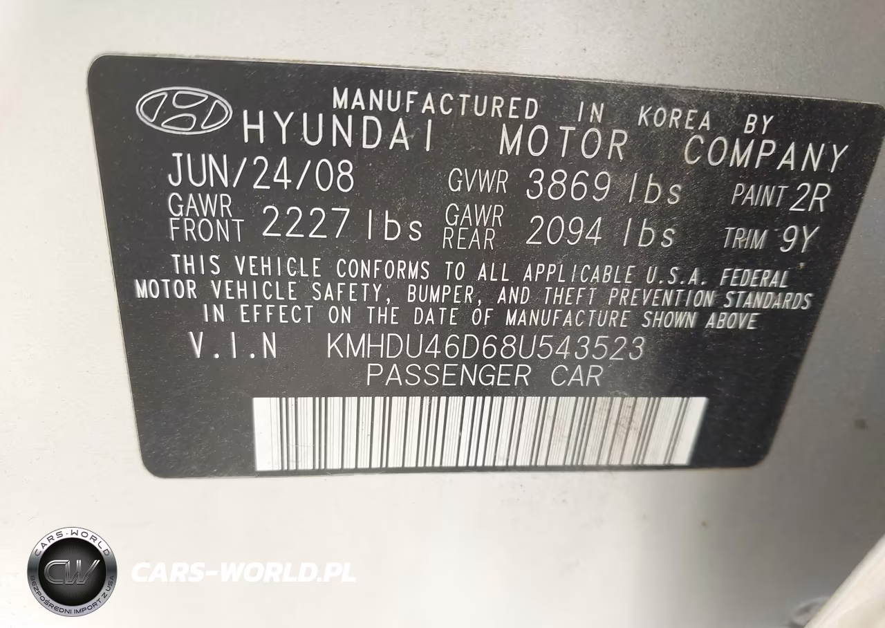 2008 Hyundai Elantra Gls-Se VIN:KMHDU46D68U543523 - 9