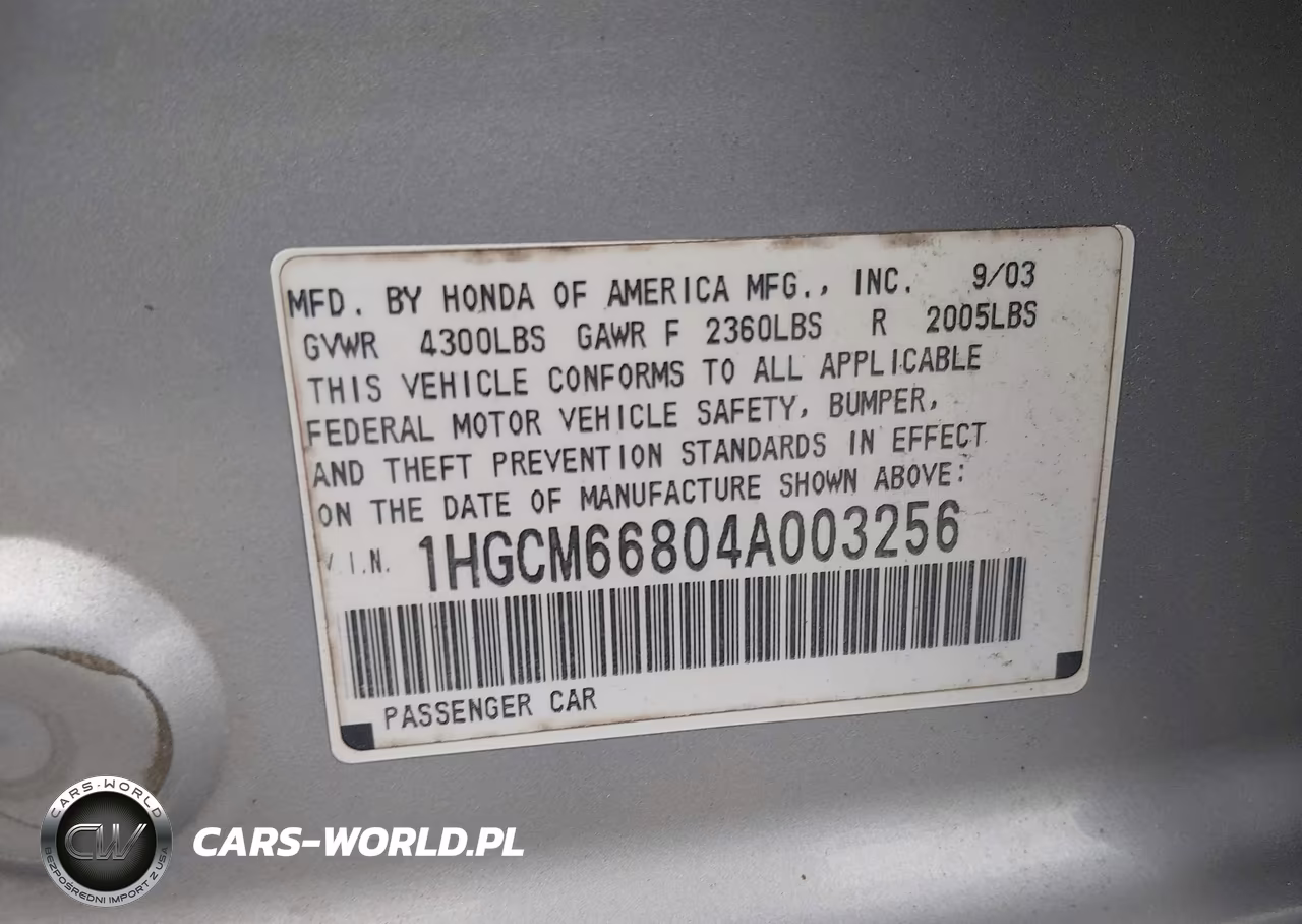 2004 Honda Accord 3.0 Ex VIN:1HGCM66804A003256 - 9