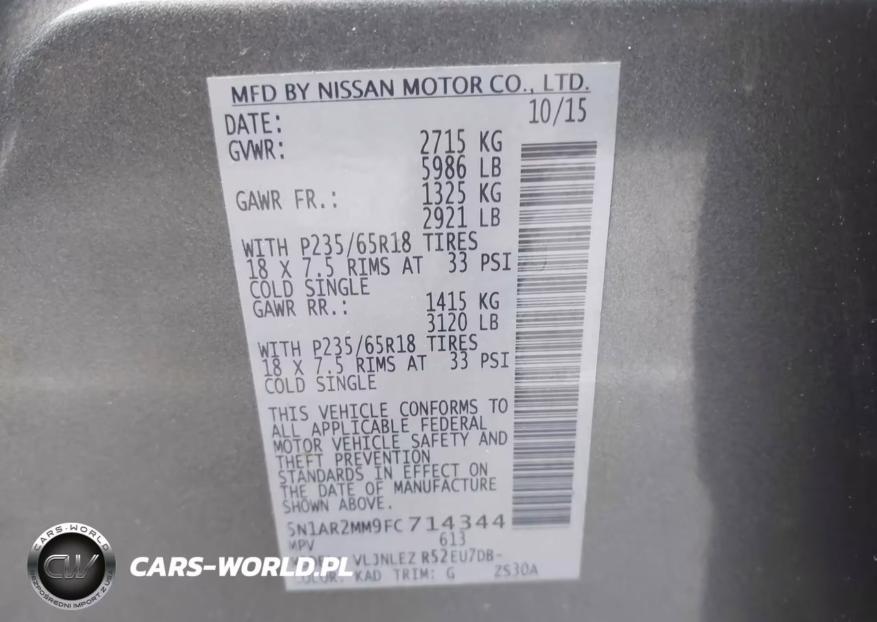 2015 Nissan Pathfinder Sv VIN:5N1AR2MM9FC714344 - 9
