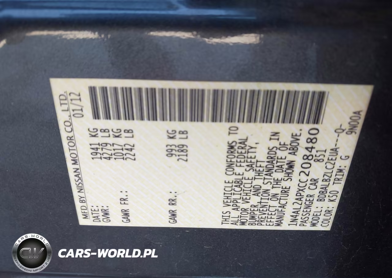 2012 Nissan Altima 2.5 S VIN:1N4AL2APXCC208480 - 9