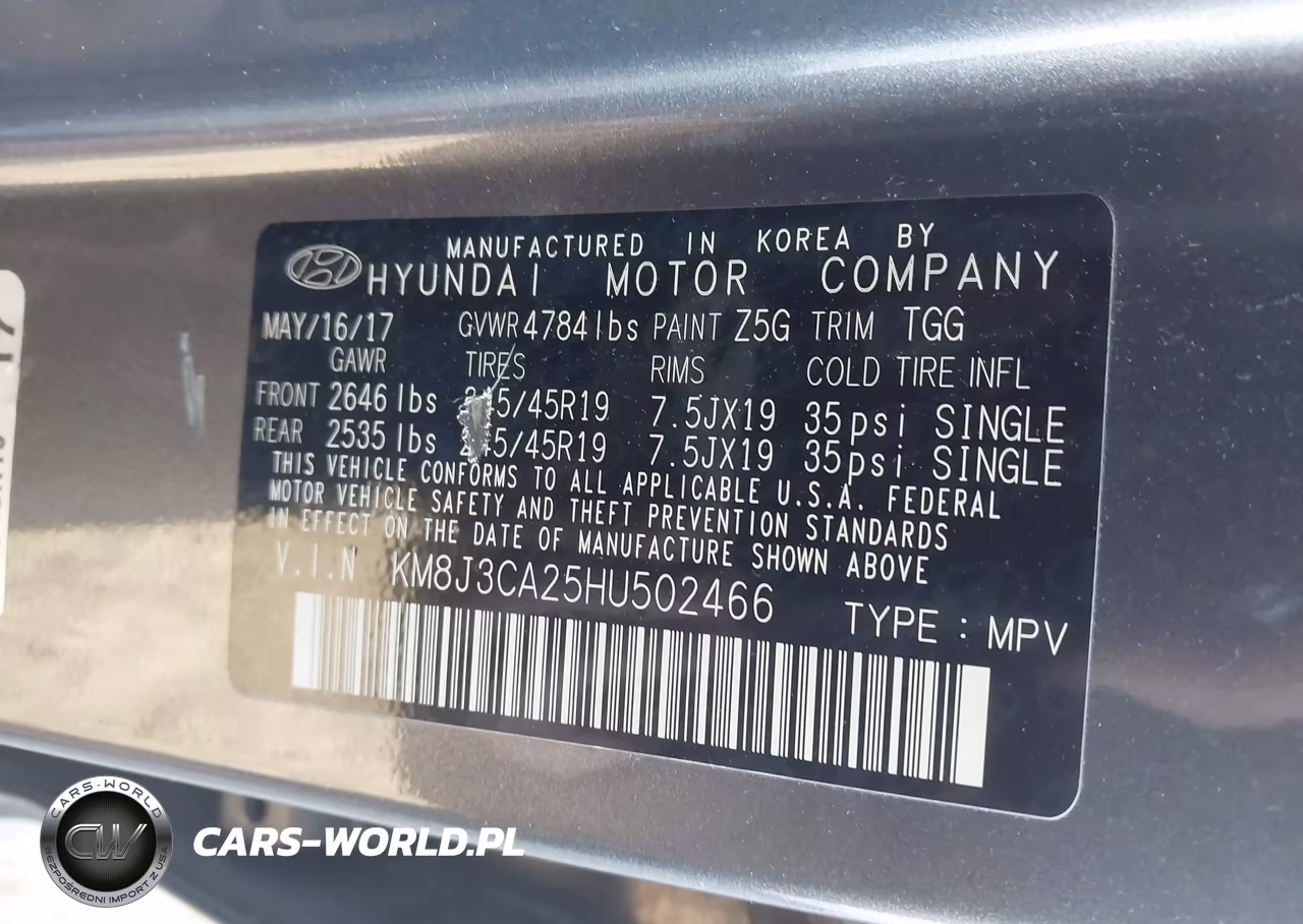 2017 Hyundai Tucson Sport VIN:KM8J3CA25HU502466 - 9