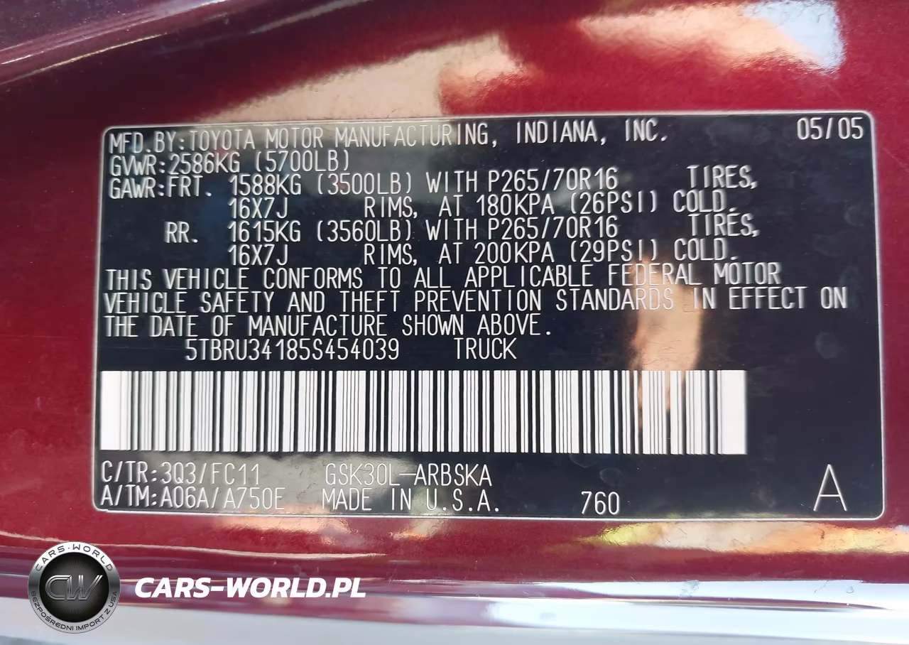 2005 Toyota Tundra Sr5 VIN:5TBRU34185S454039 - 9