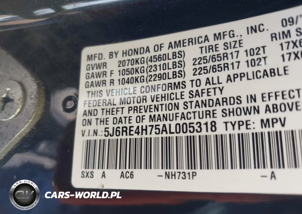 2010 Honda Cr-V Ex-L VIN:5J6RE4H75AL005318 - 9